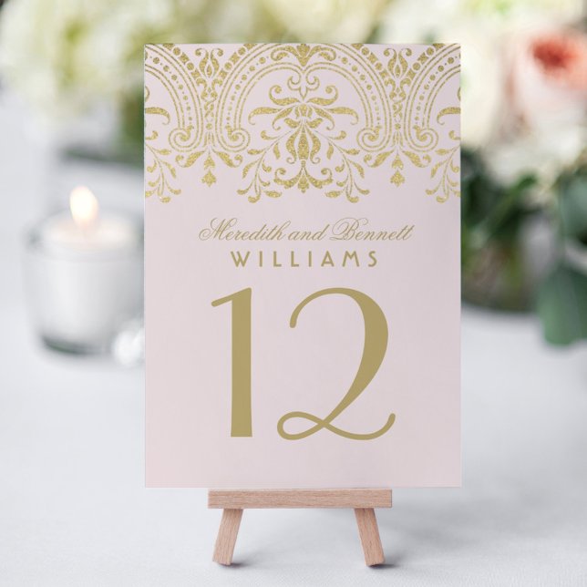 Pale Pink Gold Vintage Glamour Wedding Table Number (Creator Uploaded)