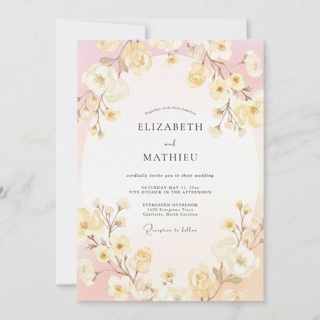 Pale Pink Graceful Blossom Wedding Invitation (Front)