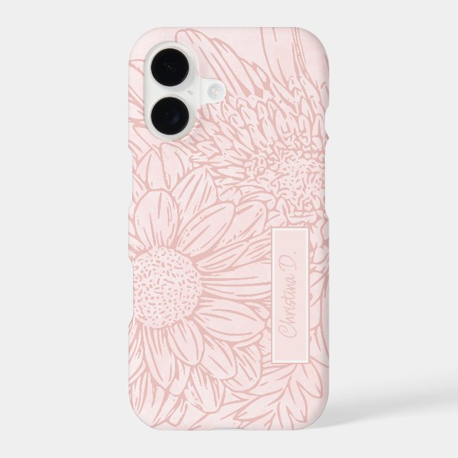 Pale Pink Grunge with Name and Chrysanthemums (Back)