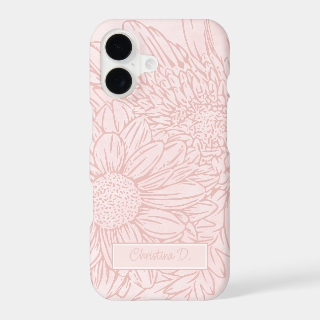 Pale Pink Grunge with Name and Chrysanthemums (Back)
