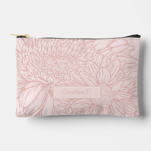 Pale Pink Grunge with Name and Chrysanthemums Accessory Pouch