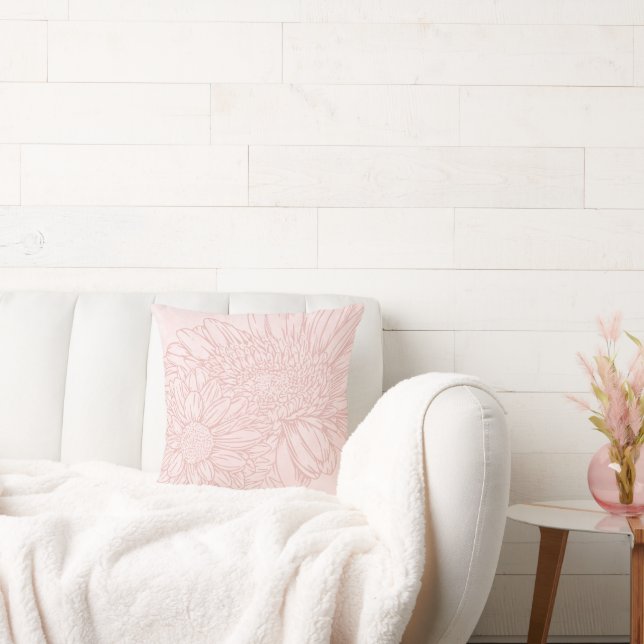 Pale Pink Grunge with Name and Chrysanthemums Cushion (Couch)