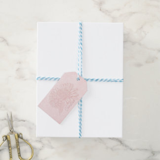 Pale Pink Grunge with Name and Chrysanthemums Gift Tags