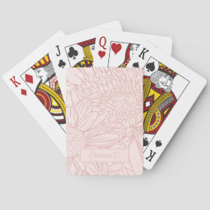 Pale Pink Grunge with Name and Chrysanthemums Playing Cards