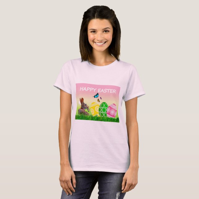 Pale Pink Happy Easter T-Shirt (Front Full)