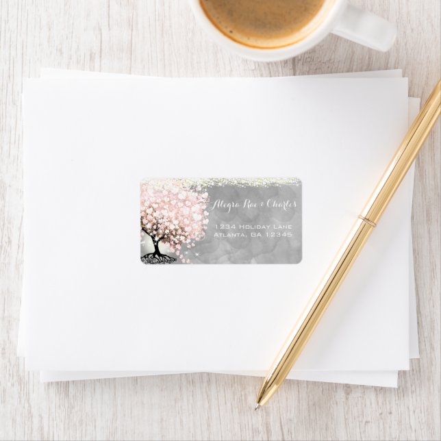 Pale Pink Heart Leaf Tree on Grey Watercolor Label (Insitu)