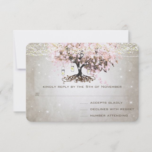 Pale Pink Heart Leaf Wedding RSVP (Front)
