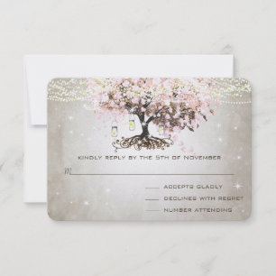 Pale Pink Heart Leaf Wedding RSVP Card