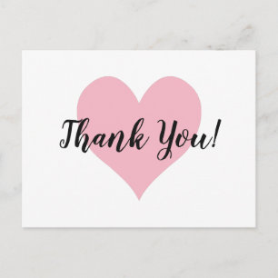 Pale Pink Heart Thank You Postcard