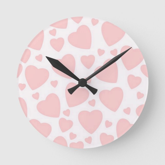 Pale Pink Hearts Round Clock (Front)