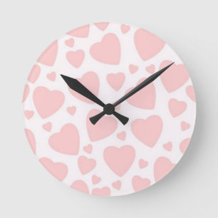 Pale Pink Hearts Round Clock