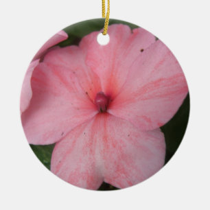 Pale Pink Impatiens Flower Custom Birthday Ceramic Tree Decoration