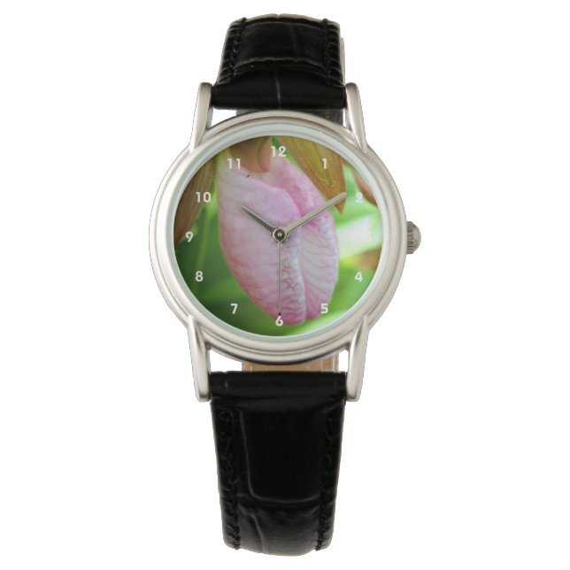 Pale Pink Lady Slipper Orchid Flower Close Up   Watch (Front)