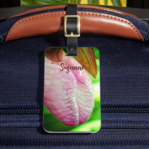 Pale Pink Lady Slipper Orchid Flower Personalised Luggage Tag