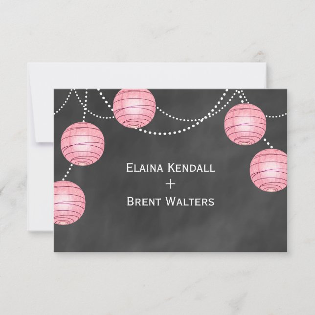 Pale Pink Lanterns on Chalk RSVP (Front)