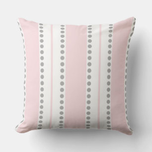 Pale Pink Light Grey White Polka Dots Stripes   Cushion