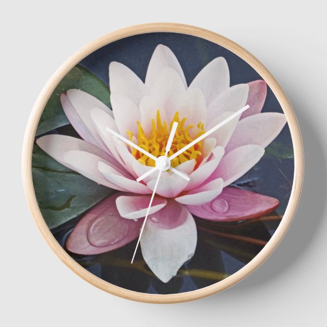 "PALE PINK LOTUS BLOSSOM" ROUND CLOCK (Front)