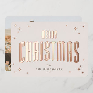 Pale Pink Merry Christmas Retro Stars Photo 