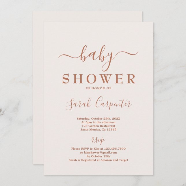 Pale Pink Minimal Boho Baby Shower Invitation (Front/Back)