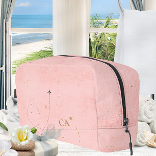 Pale Pink Minimalist Golden Monogram Aeroplane Dopp Kit