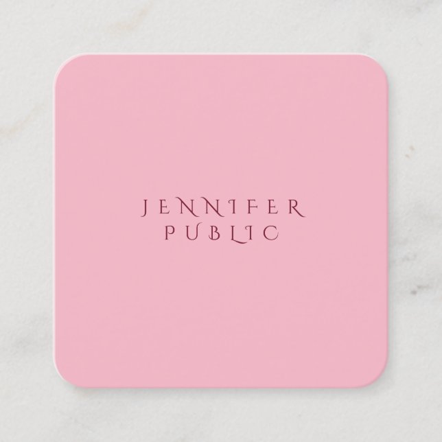 Pale Pink Modern Creative Simple Design Template Square Business Card (Front)