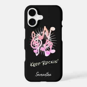 Pale Pink Musical Notes Keep Rockin' Black