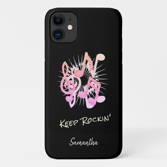 Pale Pink Musical Notes Keep Rockin' Black Case-Mate iPhone Case (Back)