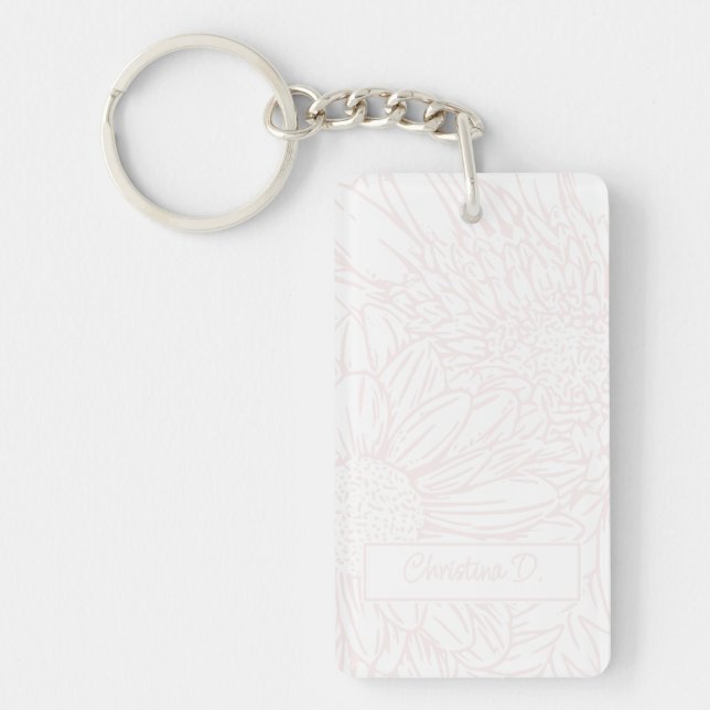 Pale Pink on White Chrysanthemums with Photo Key Ring (Front)