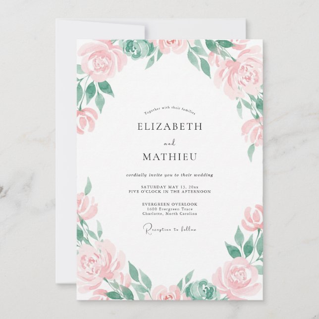 Pale Pink Painted Petals Wedding Invitation (Front)