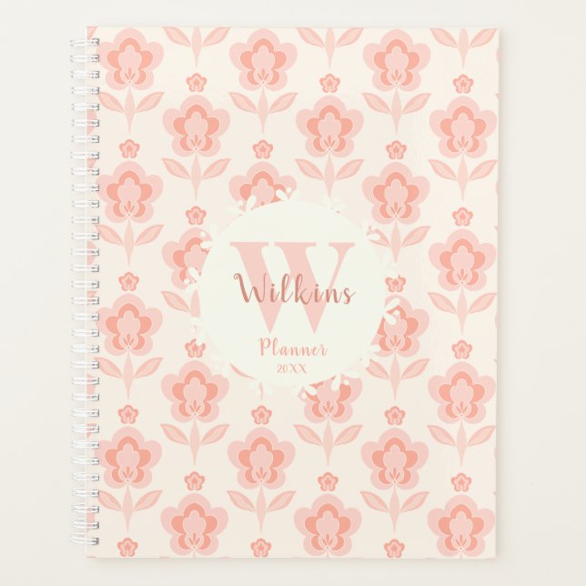 Pale Pink Peach Boho Floral Flower Art Decor Planner (Front)