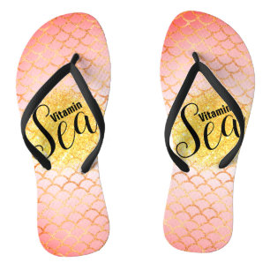 Pale pink, peach coral ombre mermaid scales jandals