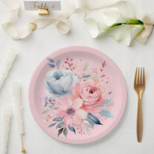 Pale Pink Peonies Floral Bouquet Shower Paper Plate