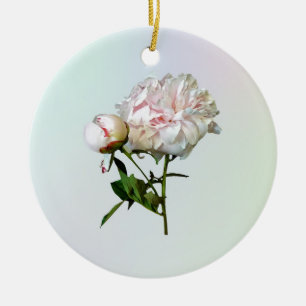 Pale Pink Peony and Bud Ceramic Tree Decoration