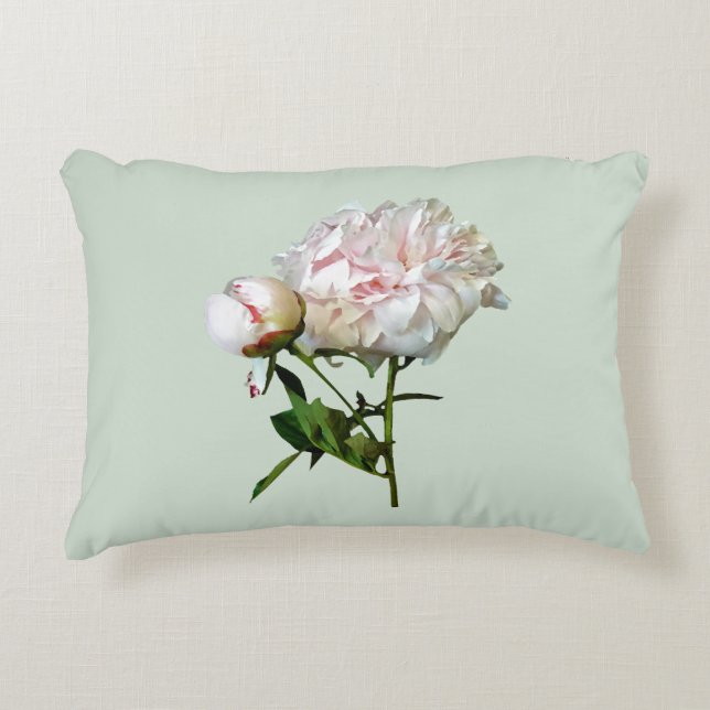 Pale Pink Peony and Bud Decorative Cushion (Front)