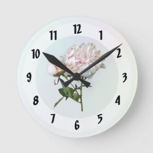 Pale Pink Peony and Bud Round Clock