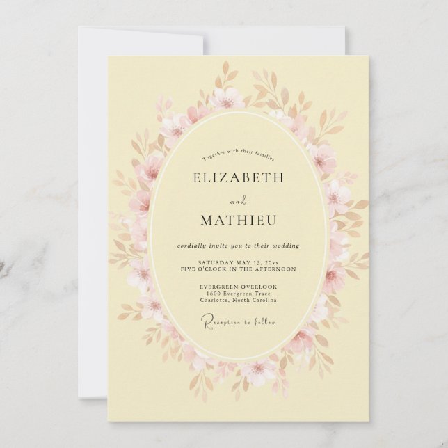 Pale Pink Petal Wreath Wedding Invitation (Front)