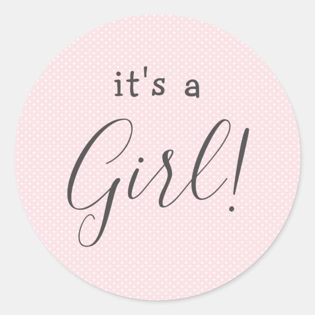 Pale pink polka dot It's a Girl favour Classic Round Sticker (Front)