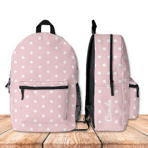 Pale Pink Polka Dot Printed Backpack