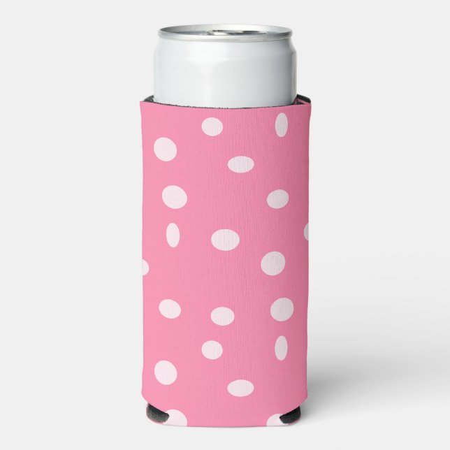 Pale pink polka dots on pink seltzer can cooler (Seltzer Front)
