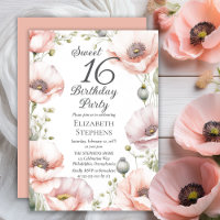 Pale Pink Poppies Floral Sweet 16 Birthday Party