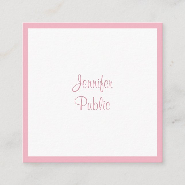 Pale Pink Professional Handwritten Template Modern Square Business Card (Front)