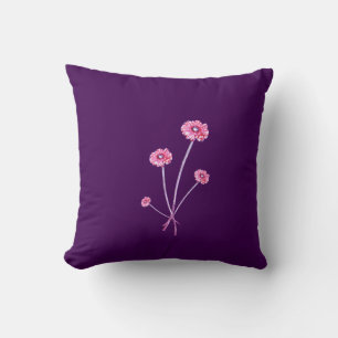Pale Pink Purple Gerbera Flower Bouquet Cushion