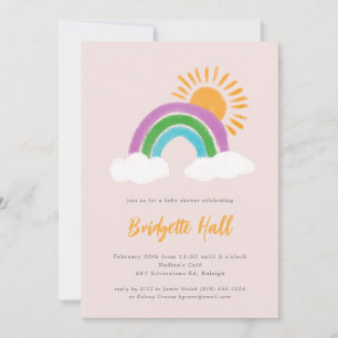 Pale Pink Rainbow Sunshine Boho Baby Shower Invitation