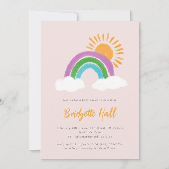 Pale Pink Rainbow Sunshine Boho Baby Shower  Invitation (Front)
