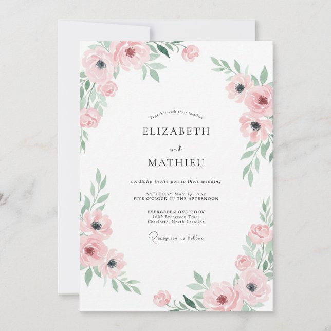 Pale Pink Ranunculus Eucalyptus Wedding Invitation (Front)