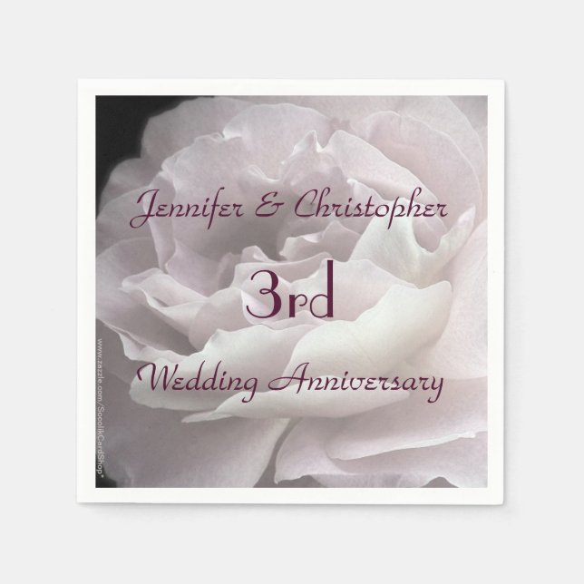 Pale Pink Rose, 3rd Wedding Anniversary Paper Napkin (Front)