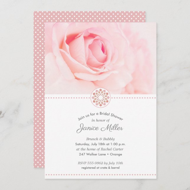 Pale Pink Rose Floral Bridal Shower Invitations (Front/Back)