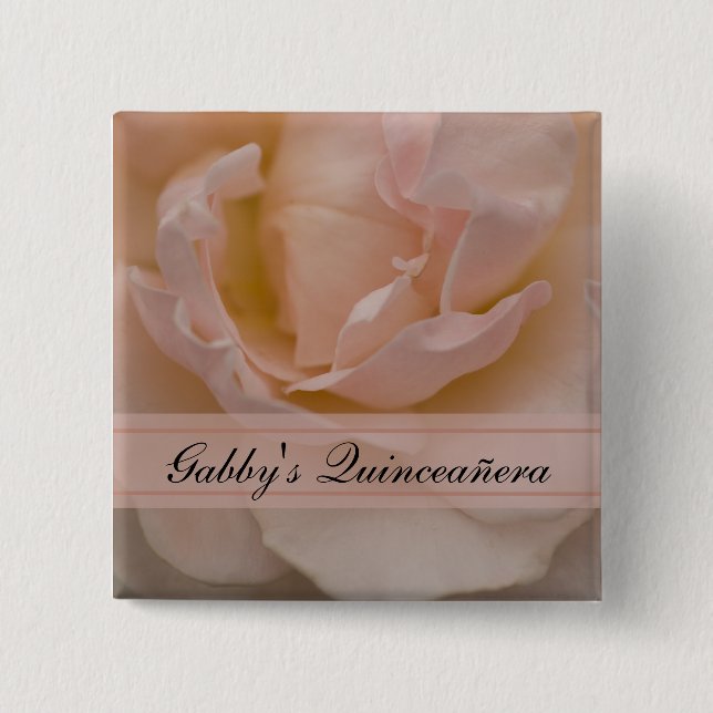 Pale Pink Rose Floral Quinceañera 15 Cm Square Badge (Front)