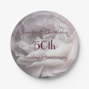 Pale Pink Rose Floral, Wedding Anniversary Party Paper Plate