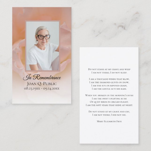 Pale Pink Rose Flower Funeral Memorial Prayer Business Card (Front/Back)